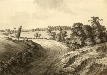 Hardwick Hall from Thakley Lane in Derbyshire